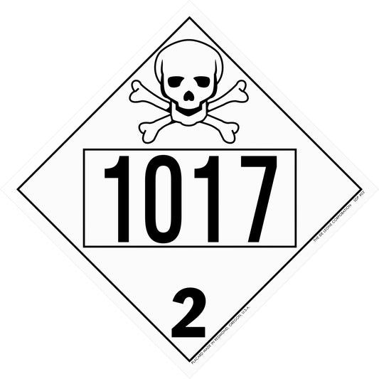 Diamond-shaped hazard placard displaying ’1017’’ with a skull and crossbones symbol and number ’2’’.