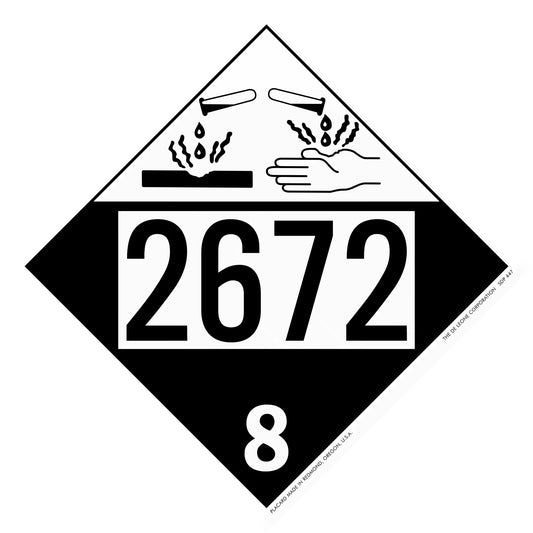 Hazardous materials placard with number 2672 and corrosive Class 8 designation.