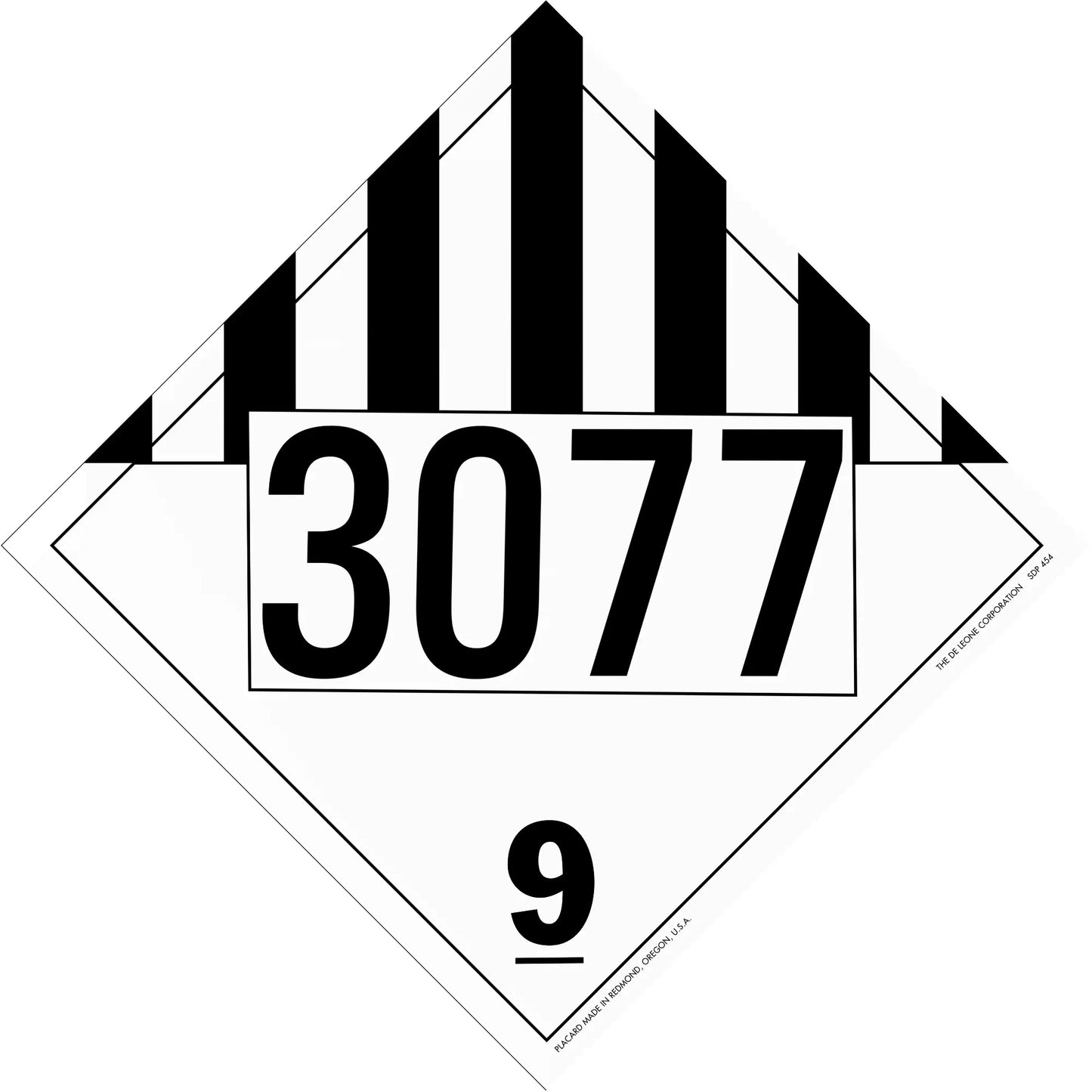 Hazardous materials placard with UN number 3077 and hazard class 9.