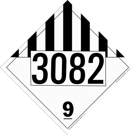 Hazardous materials placard with number 3082 and class 9 designation.