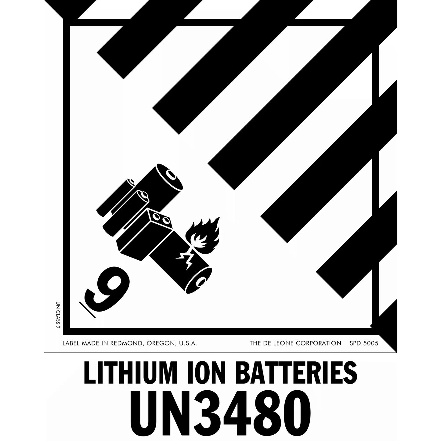 Black and white hazard placard for lithium ion batteries with UN3480 classification number.