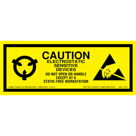 Yellow and black warning label for electrostatic sensitive devices.