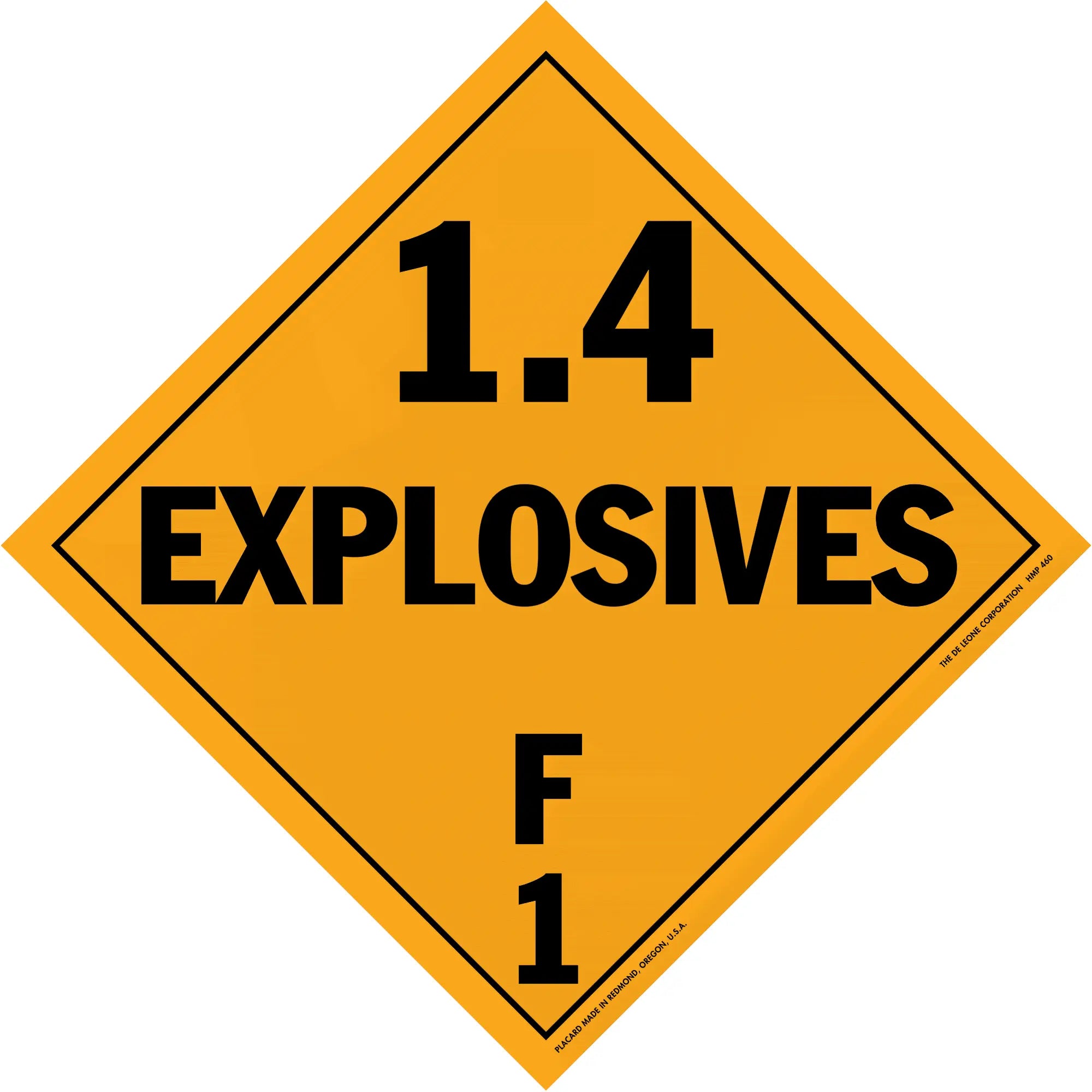 10.75x10.75 Diamond Orange 1.4 Explosives Sign Pkg Sheeted