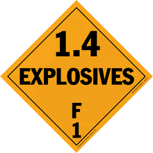 10.75x10.75 Diamond Orange 1.4 Explosives Sign Pkg Sheeted