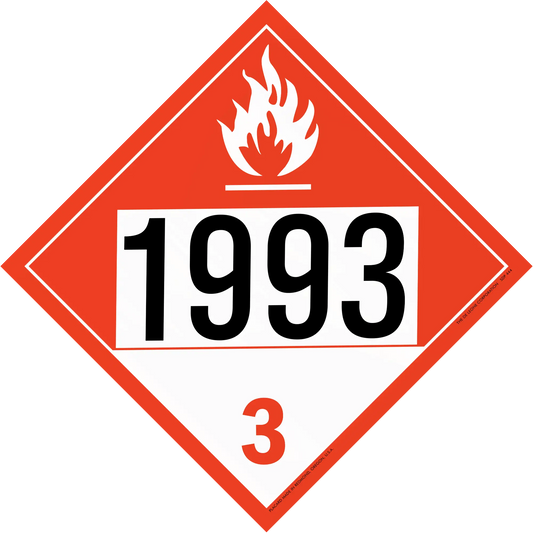 Red and white hazardous material placard with number 1993 and flammable symbol.