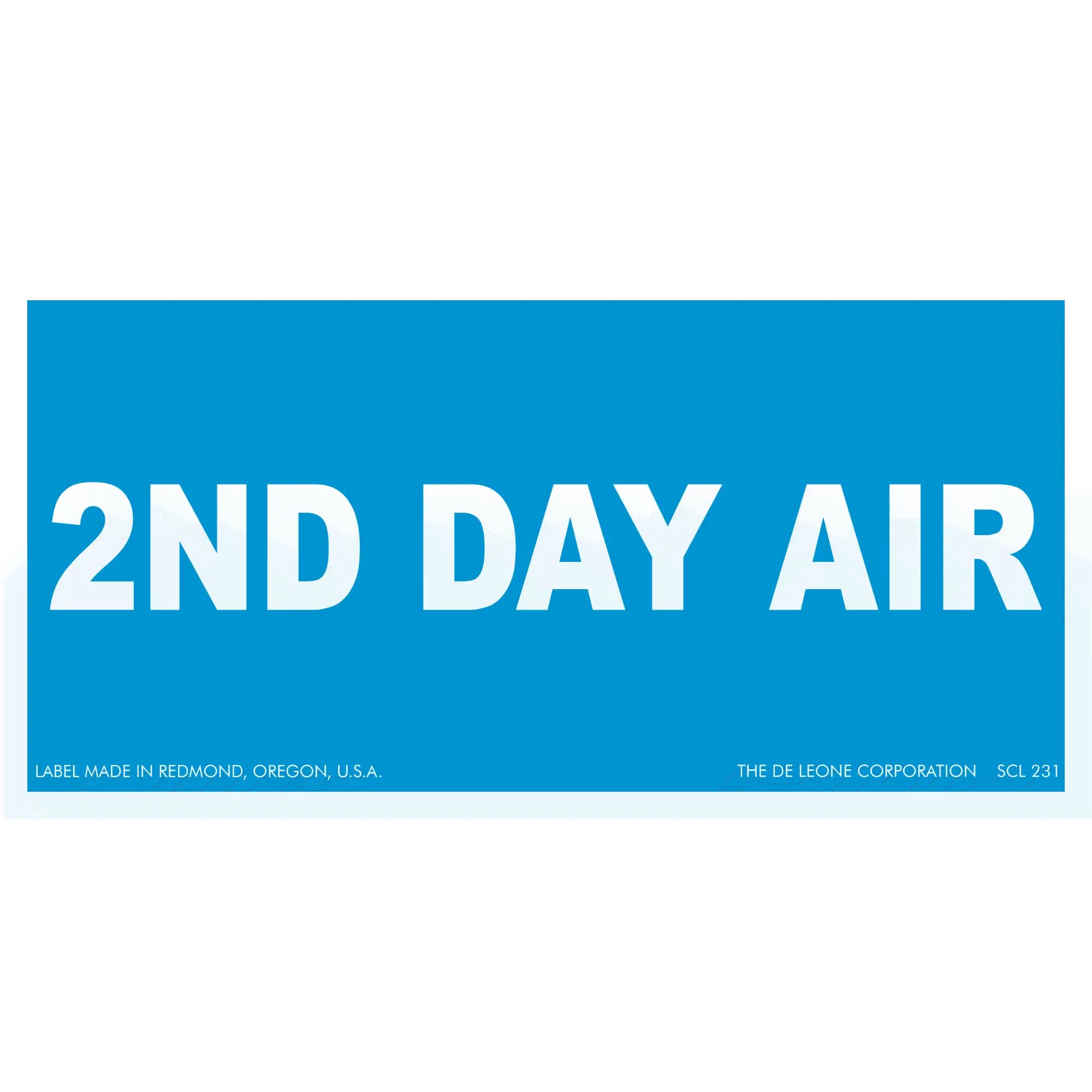 White text reading ’2ND DAY AIR’ on a blue rectangular label.