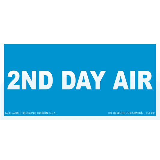 White text reading ’2ND DAY AIR’ on a blue rectangular label.