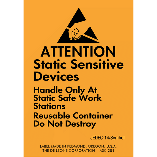 ASC284 ATTENTION - Static Sensitive Devices - Handle Only At Static Safe Work Stations - Reusable Containe