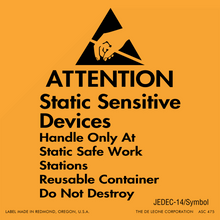 ASC475 ATTENTION - Static Sensitive Devices - 
Handle Only At Static Safe Work Stations -
Reusable Container