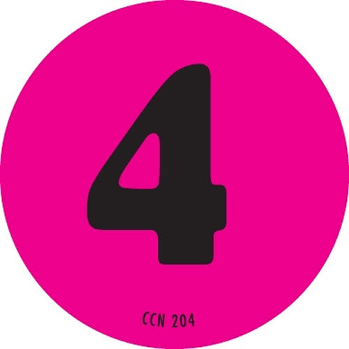 2" Color Code Number "4" Label - Fluorescent Pink, 500/Roll