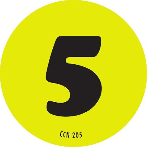2" Color Code Number "5" Label - Fluorescent Chartreuse, 500/Roll