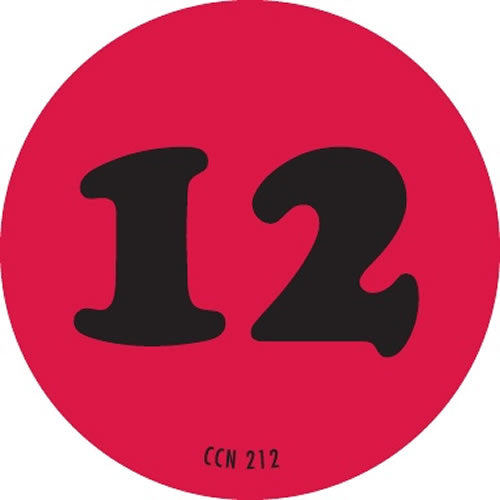 2" Color Code Number "12" Label - Fluorescent Red, 500/Roll