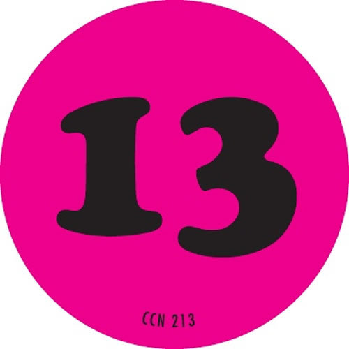 2" Color Code Number "13" Label - Fluorescent Pink, 500/Roll