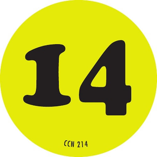2" Color Code Number "14" Label - Fluorescent Chartreuse, 500/Roll