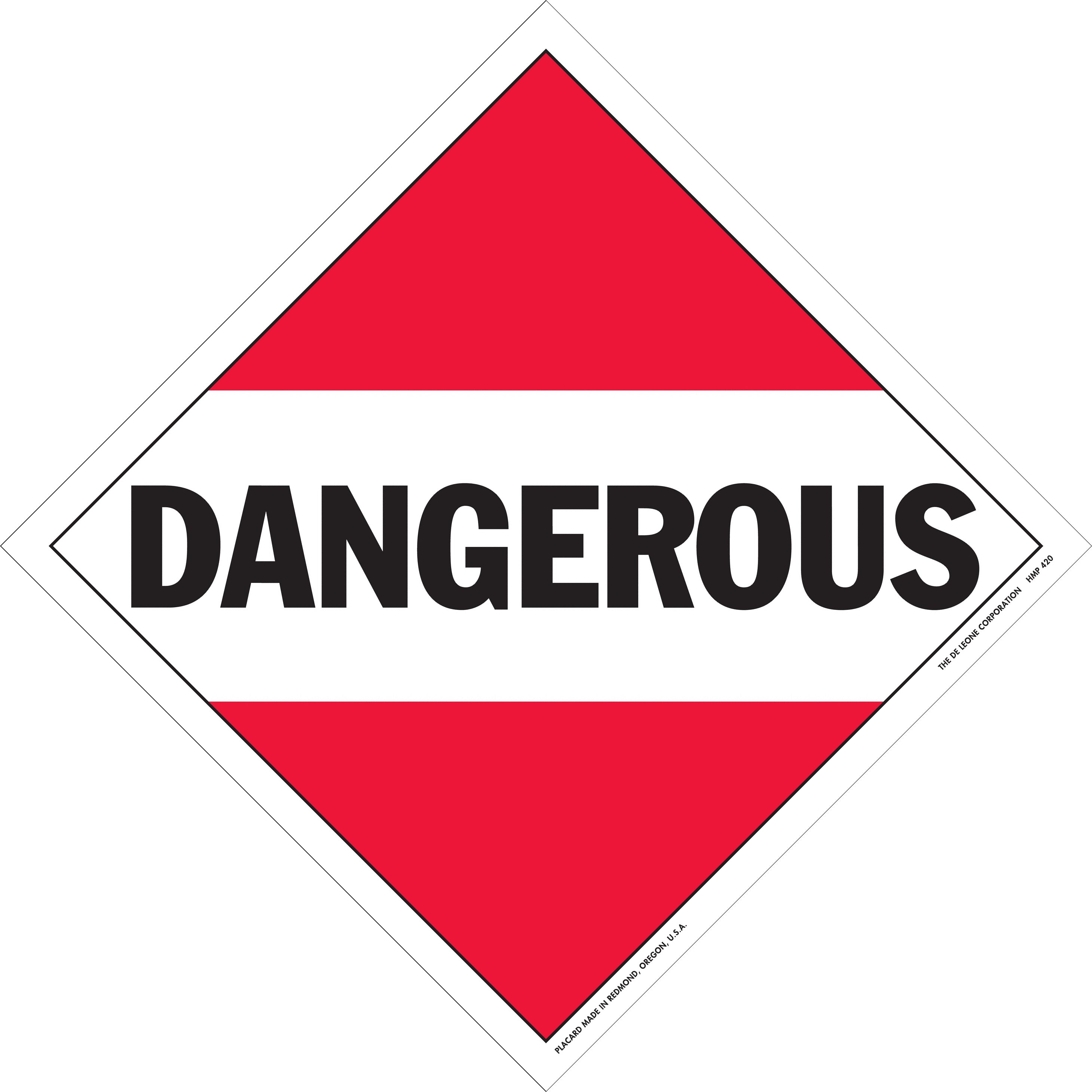 10 3/4" x 10 3/4" DOT Hazmat Placard - Dangerous, Red & White/Black, 25/Package