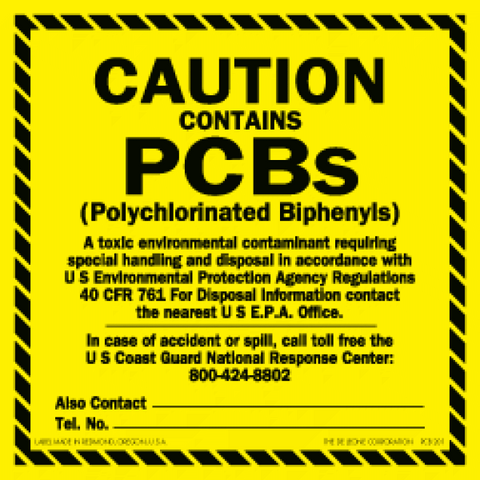 PCB601 CAUTION CONTAINS PCBs - (Polychlorinated Biphenyls)