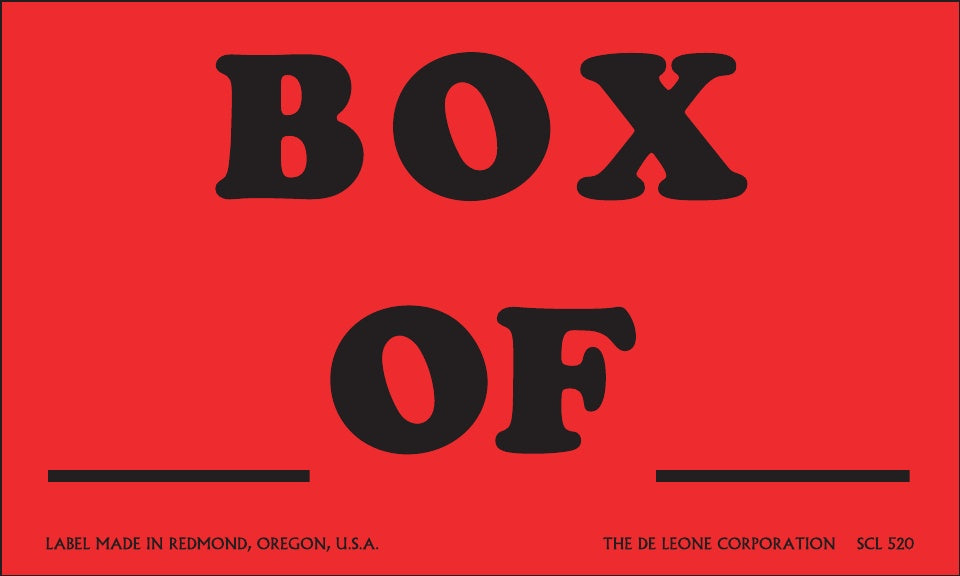 3" x 5" Shipping & Packaging Label - Box __ of __, Fluorescent Red/Black, 500/Roll