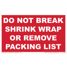 SCL573RV Do not break shrink wrap or remove packing list