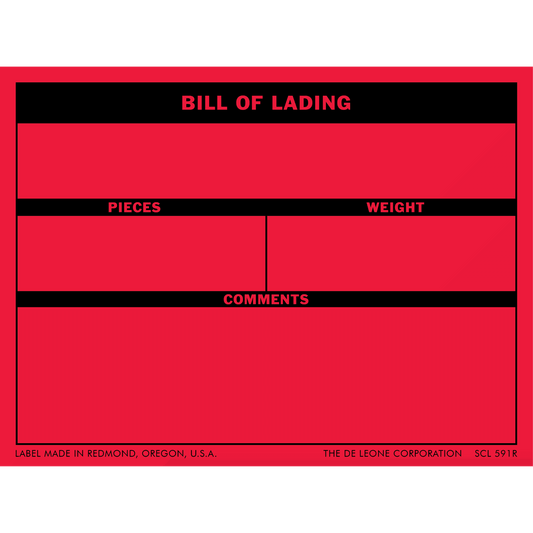 SCL591R BILL OF LADING - PIECES - WEIGHT - COMMENTS