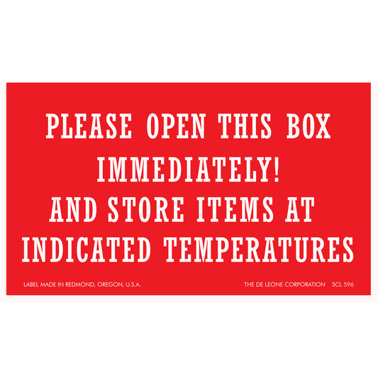 SCL596 PLEASE OPEN THIS BOX IMMEDIATELY ! AND STORE ITEMS AT INDICATED TEMPERATURES