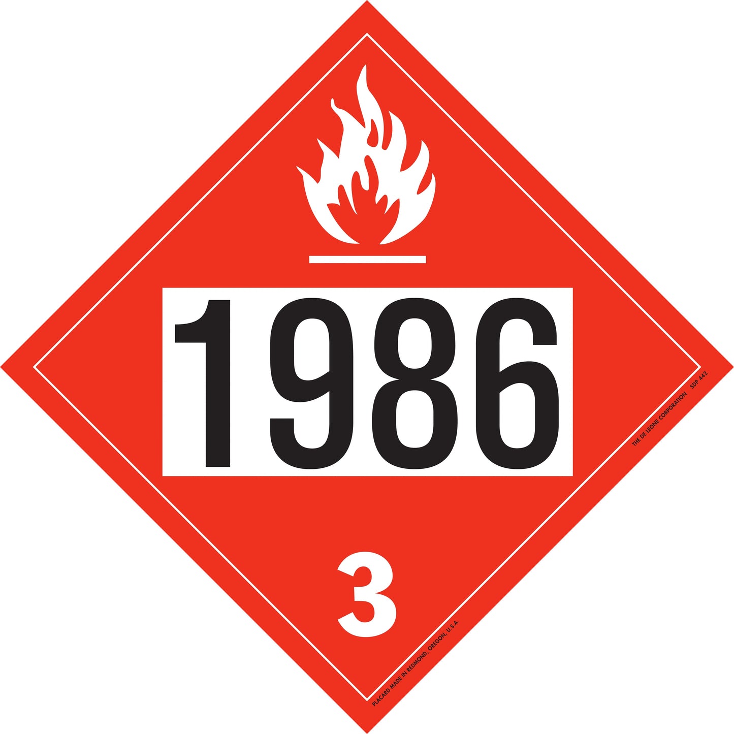 10 3/4" x 10 3/4" DOT 4-Digit Placard - 1986, Red/Black, 25/Package