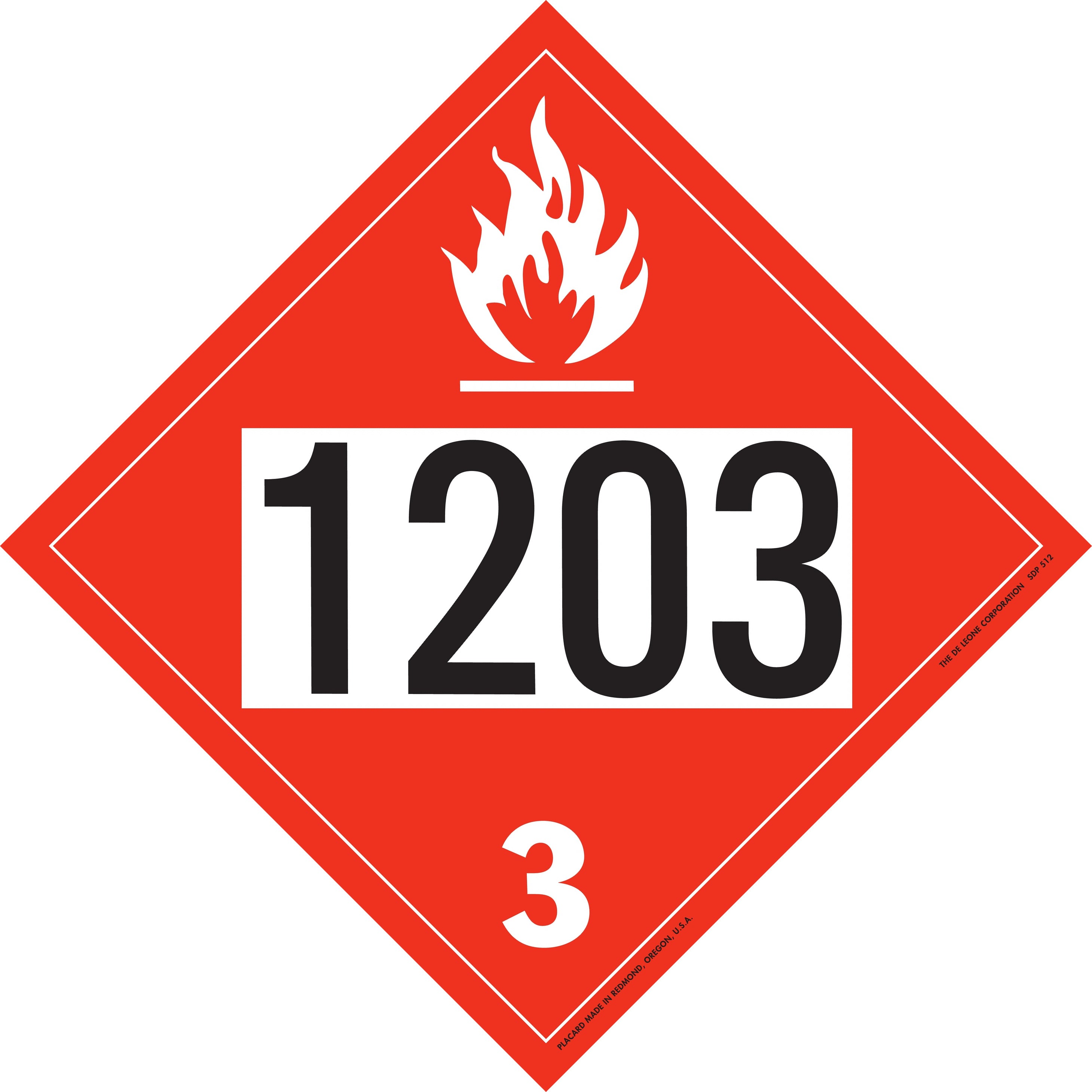10 3/4" x 10 3/4" DOT 4-Digit Placard - 1203, Red/Black, Vinyl, 25/Package