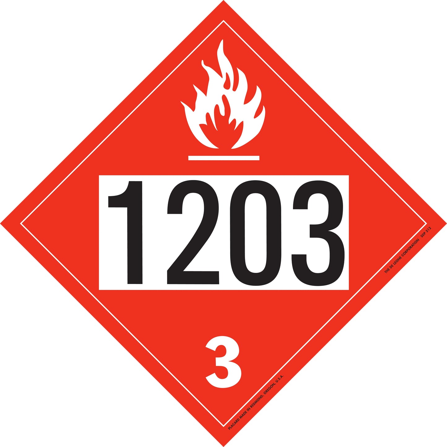 10 3/4" x 10 3/4" DOT 4-Digit Placard - 1203, Red/Black, Vinyl, 25/Package