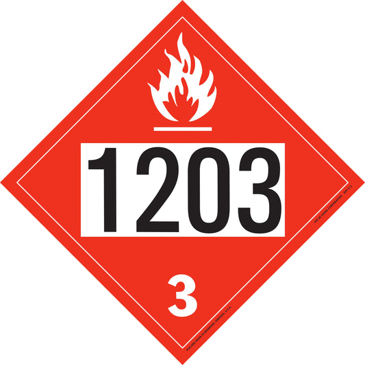 10 3/4" x 10 3/4" DOT 4-Digit Placard - 1203, Red/Black, Vinyl, 25/Package