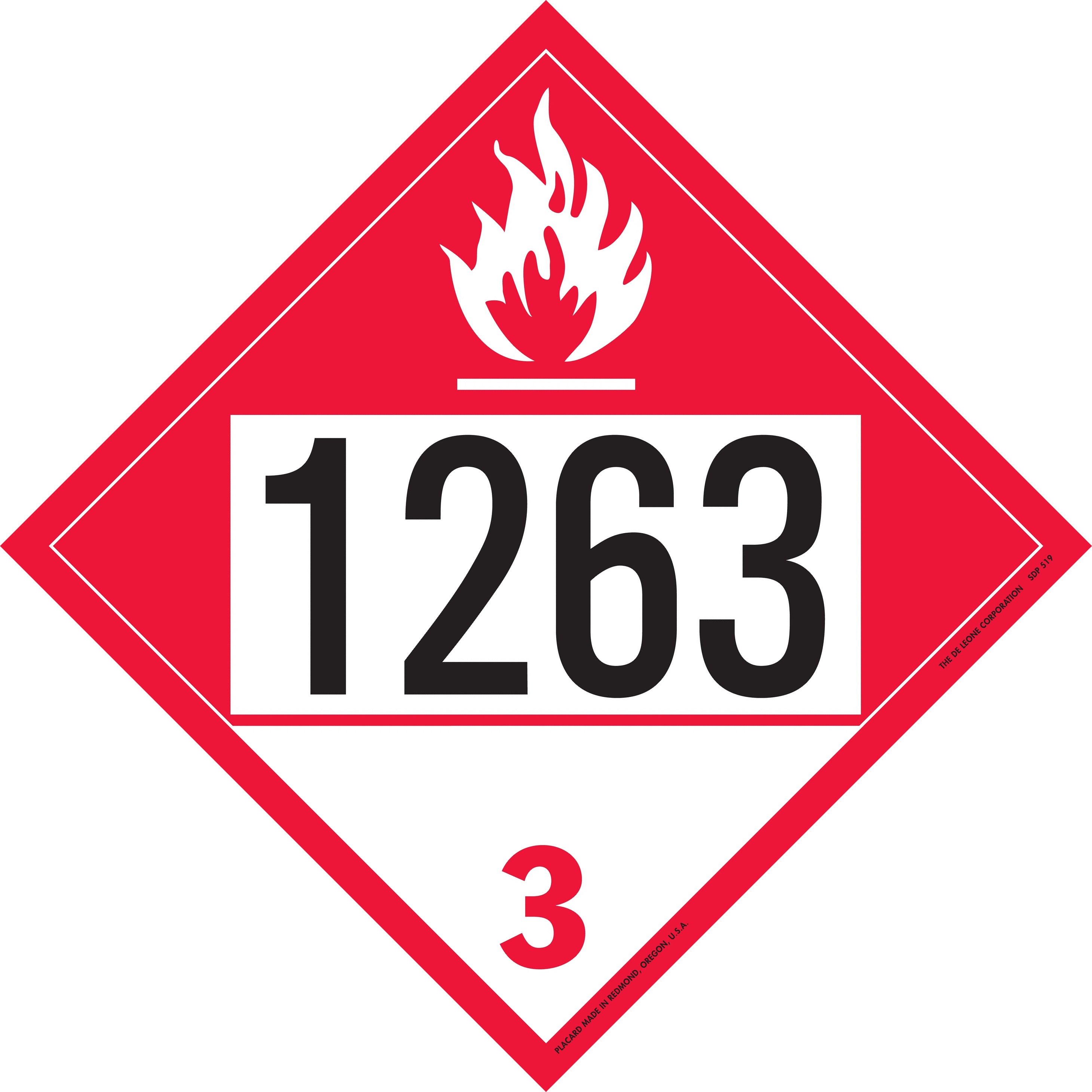 10 3/4" x 10 3/4" DOT 4-Digit Placard - 1263, Red/Black, Vinyl, 25/Package
