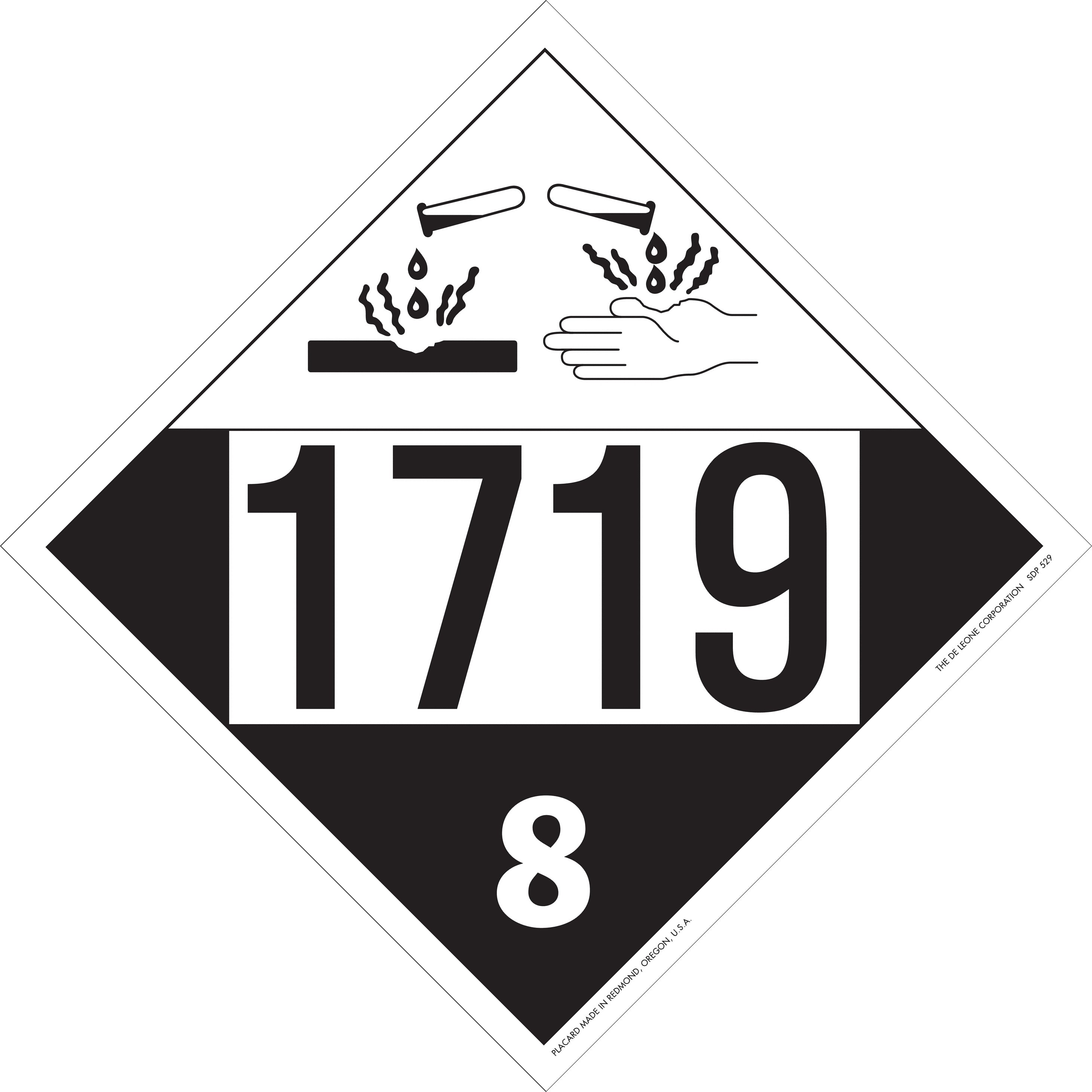 10 3/4" x 10 3/4" DOT 4-Digit Placard - 1719, White & Black, Vinyl, 25/Package