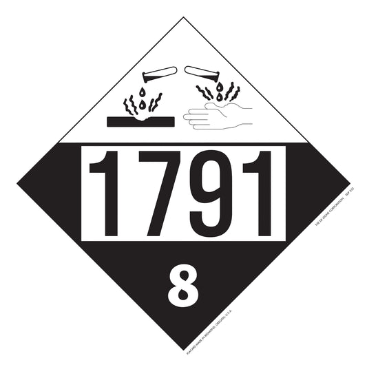 10 3/4" x 10 3/4" DOT 4-Digit Placard - 1791, White & Black, Vinyl, 25/Package