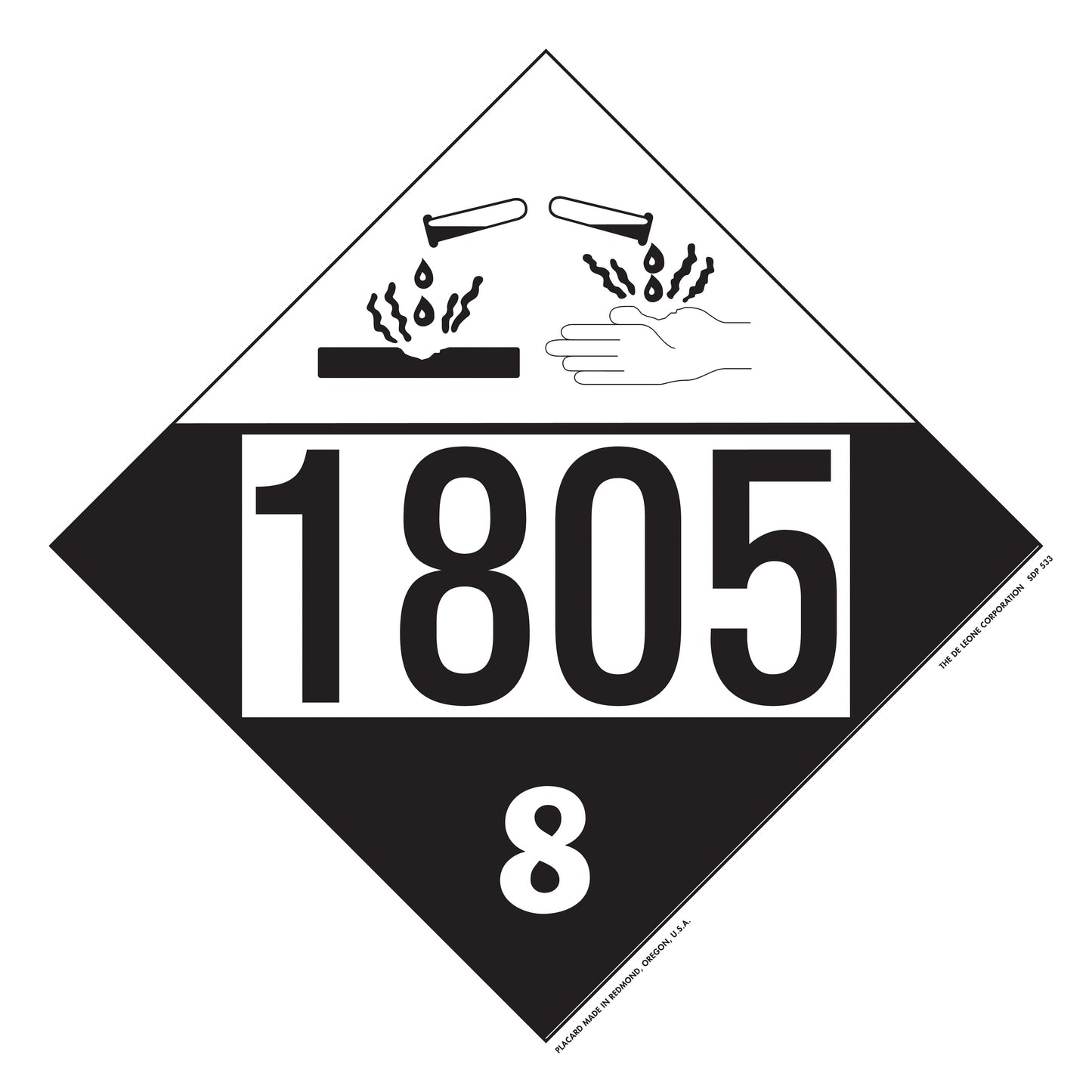 10 3/4" x 10 3/4" DOT 4-Digit Placard - 1805, White & Black, Vinyl, 25/Package
