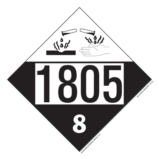 10 3/4" x 10 3/4" DOT 4-Digit Placard - 1805, White & Black, Vinyl, 25/Package
