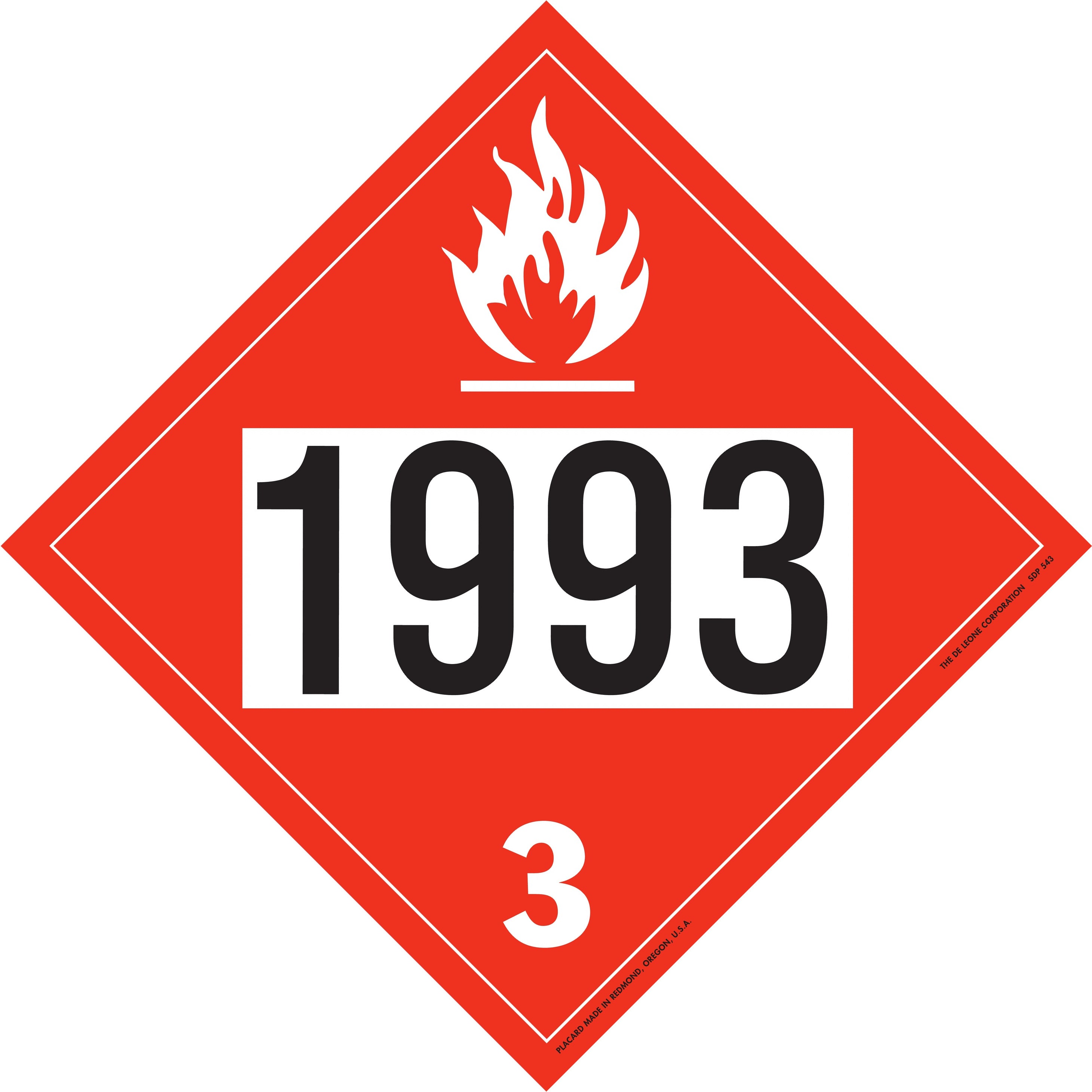 10 3/4" x 10 3/4" DOT 4-Digit Placard - 1993, Red/Black, Vinyl, 25/Package