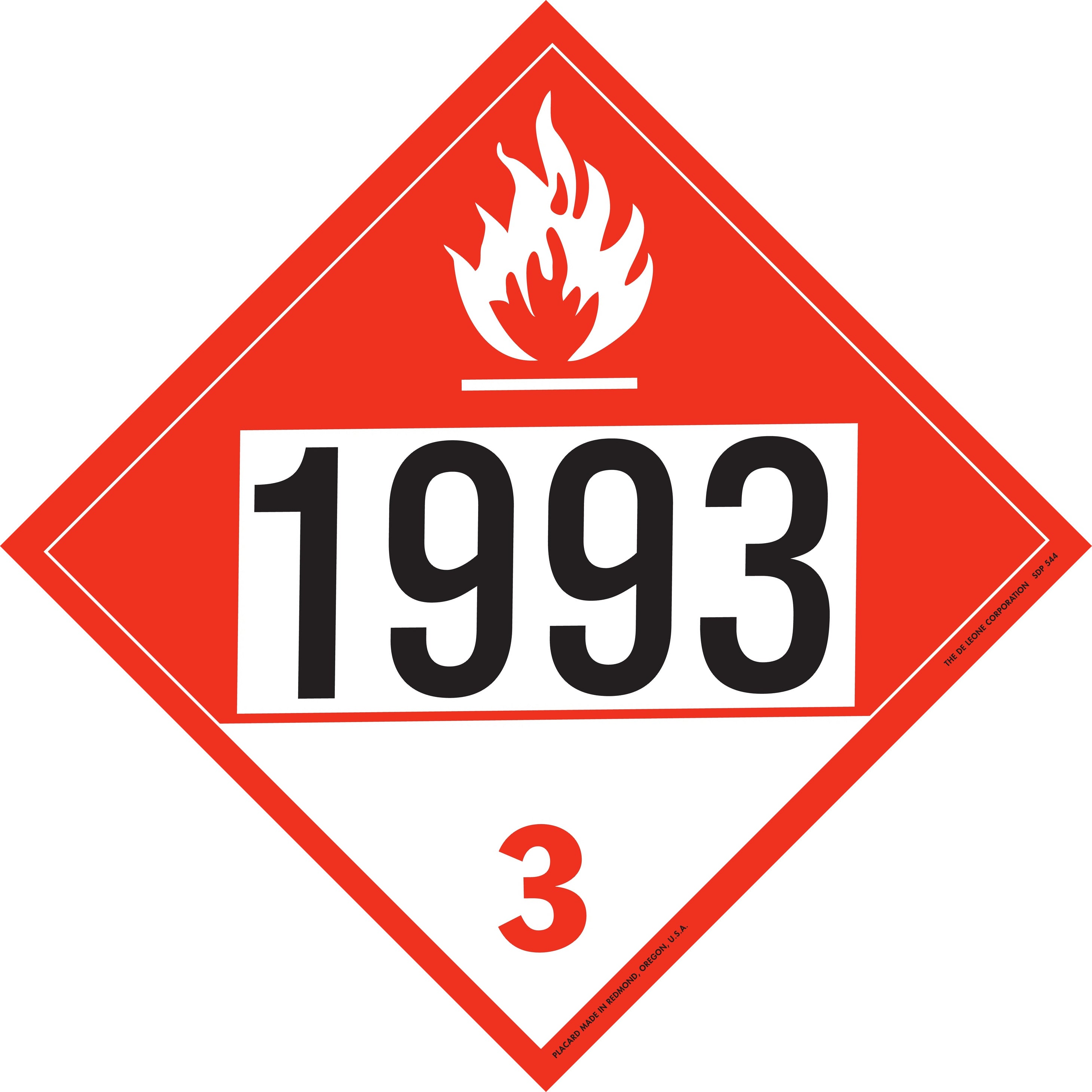 10 3/4" x 10 3/4" DOT 4-Digit Placard - 1993, Red/Black, Vinyl, 25/Package