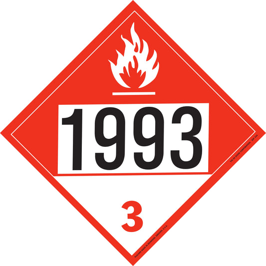 10 3/4" x 10 3/4" DOT 4-Digit Placard - 1993, Red/Black, Vinyl, 25/Package