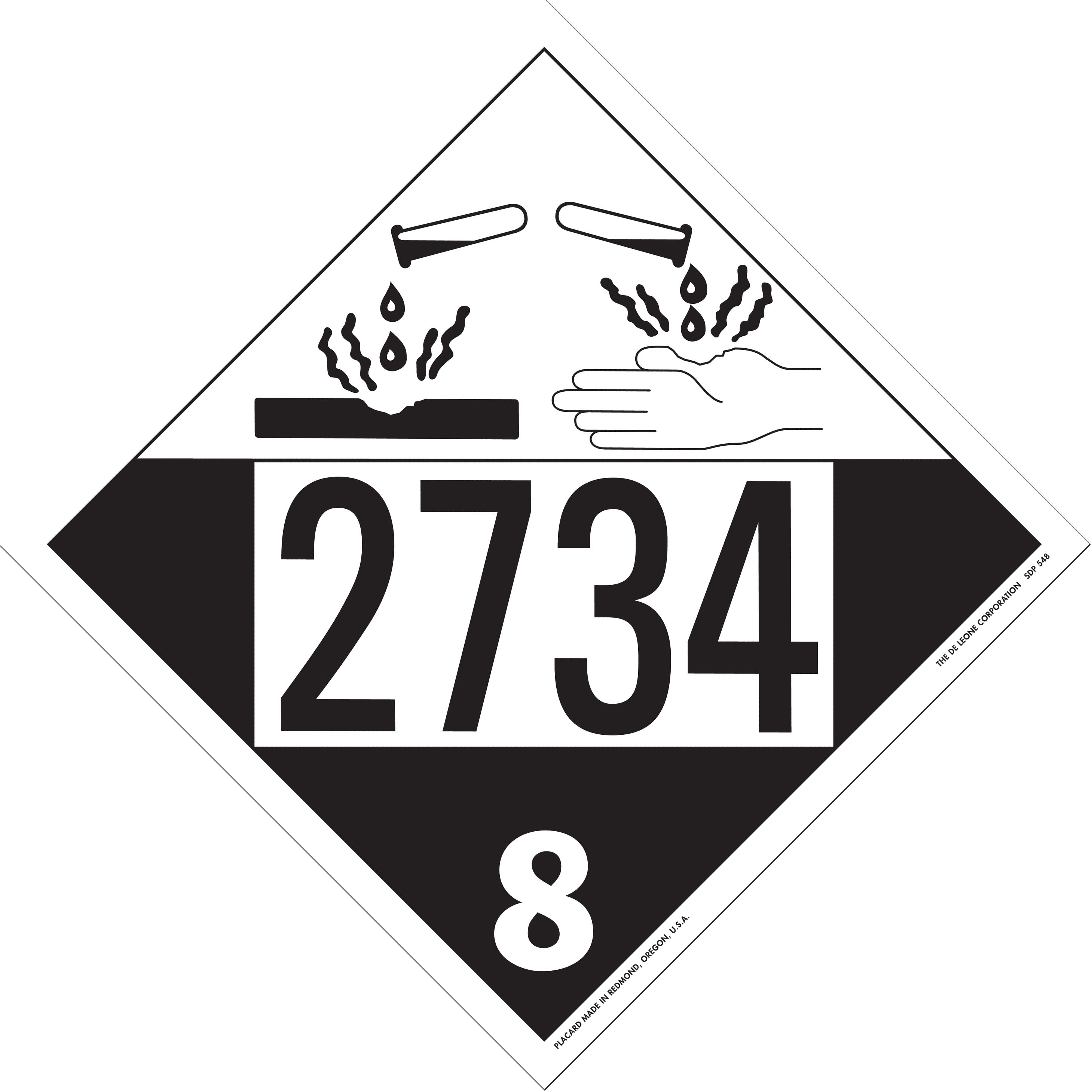 10 3/4" x 10 3/4" DOT 4-Digit Placard - 2734, White & Black, Vinyl, 25/Package