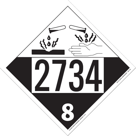 10 3/4" x 10 3/4" DOT 4-Digit Placard - 2734, White & Black, Vinyl, 25/Package