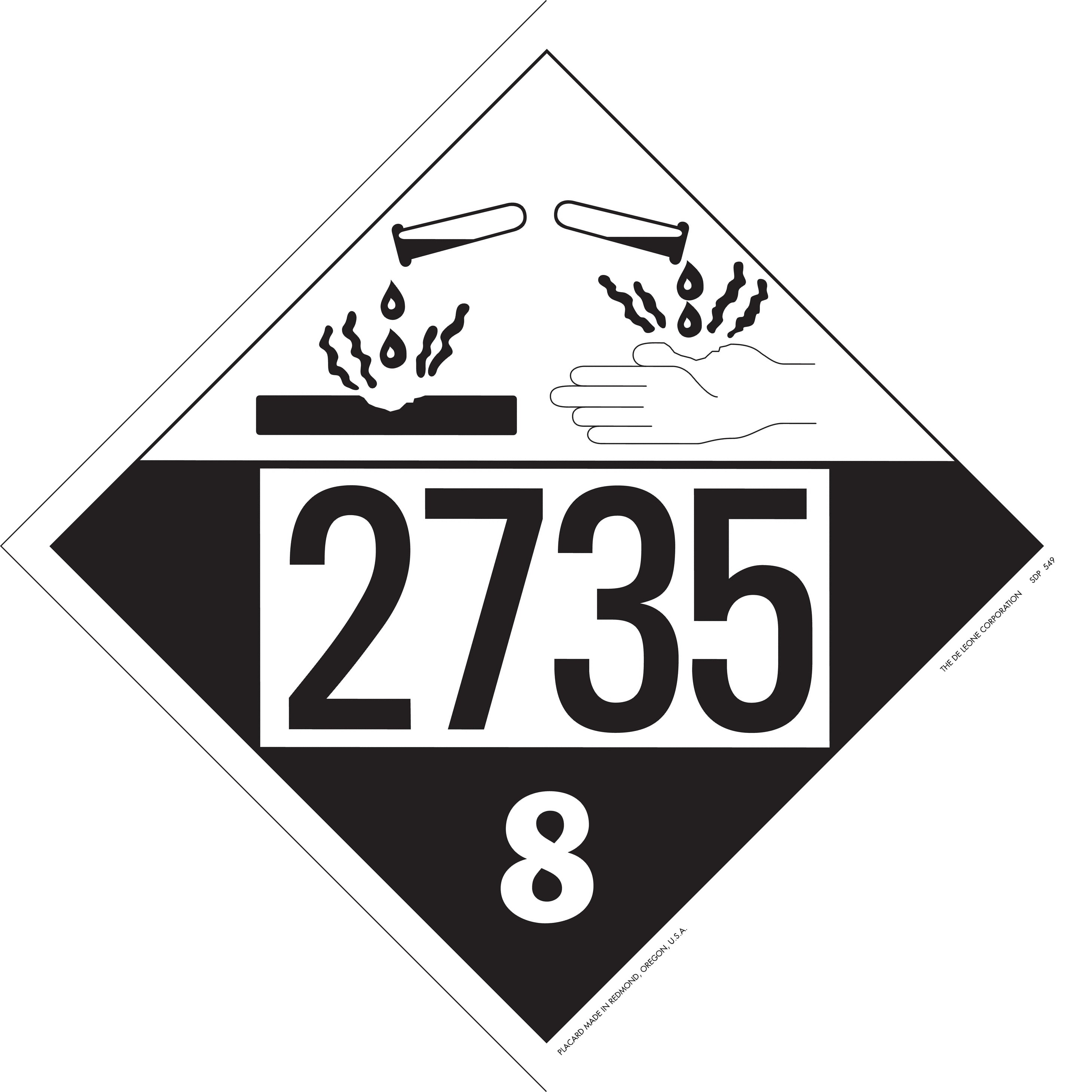 10 3/4" x 10 3/4" DOT 4-Digit Placard - 2735, White & Black, Vinyl, 25/Package