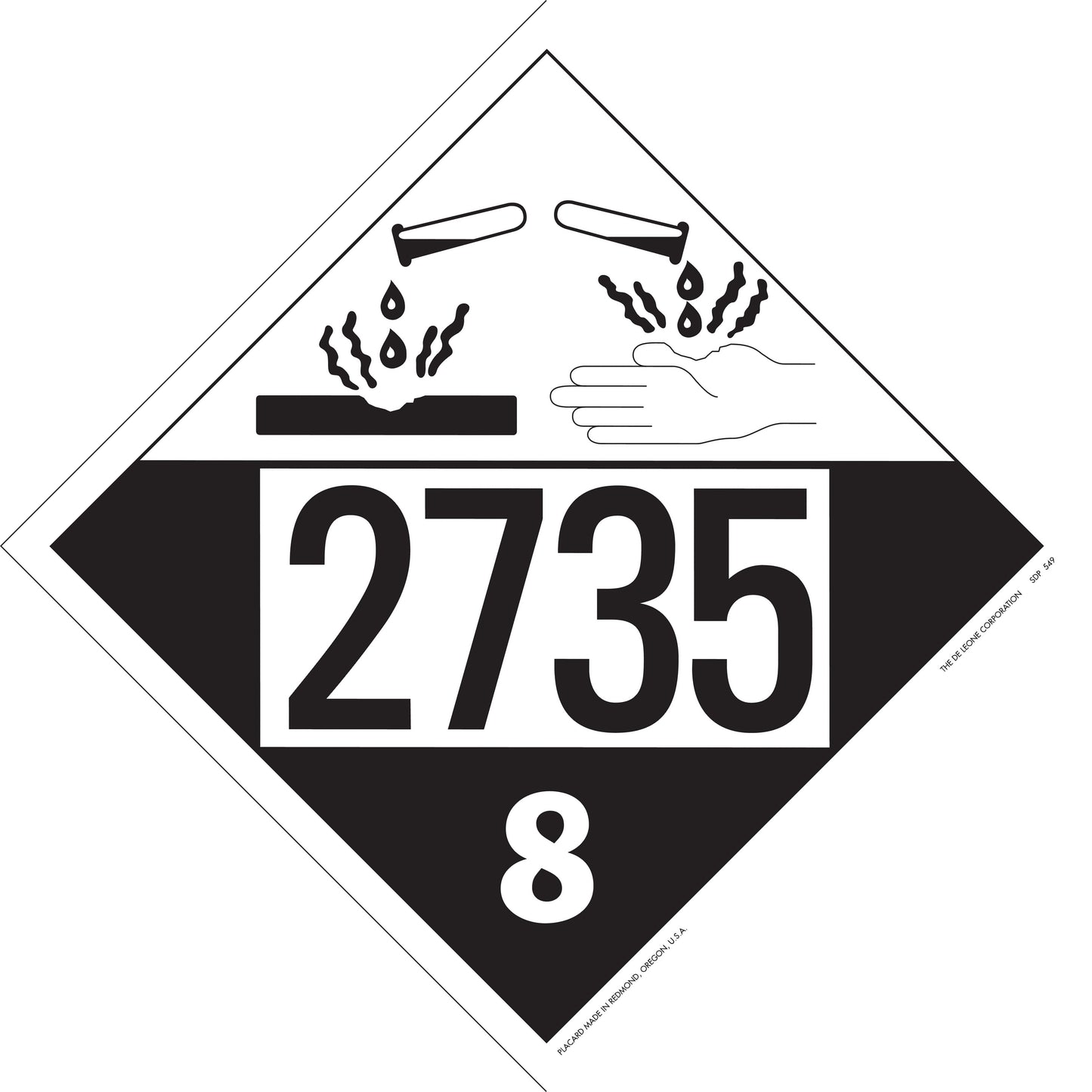 10 3/4" x 10 3/4" DOT 4-Digit Placard - 2735, White & Black, Vinyl, 25/Package
