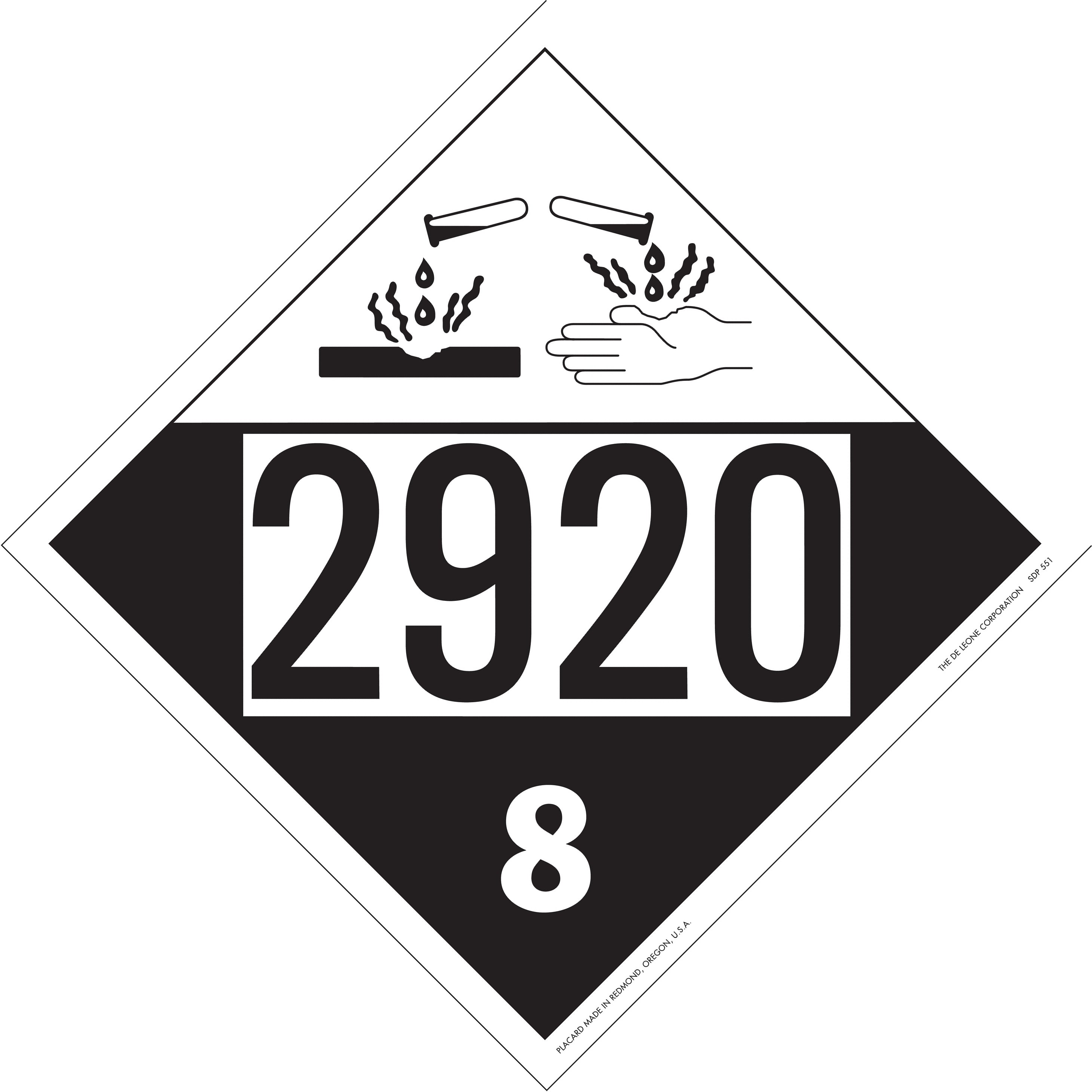 10 3/4" x 10 3/4" DOT 4-Digit Placard - 2920, White & Black, Vinyl, 25/Package