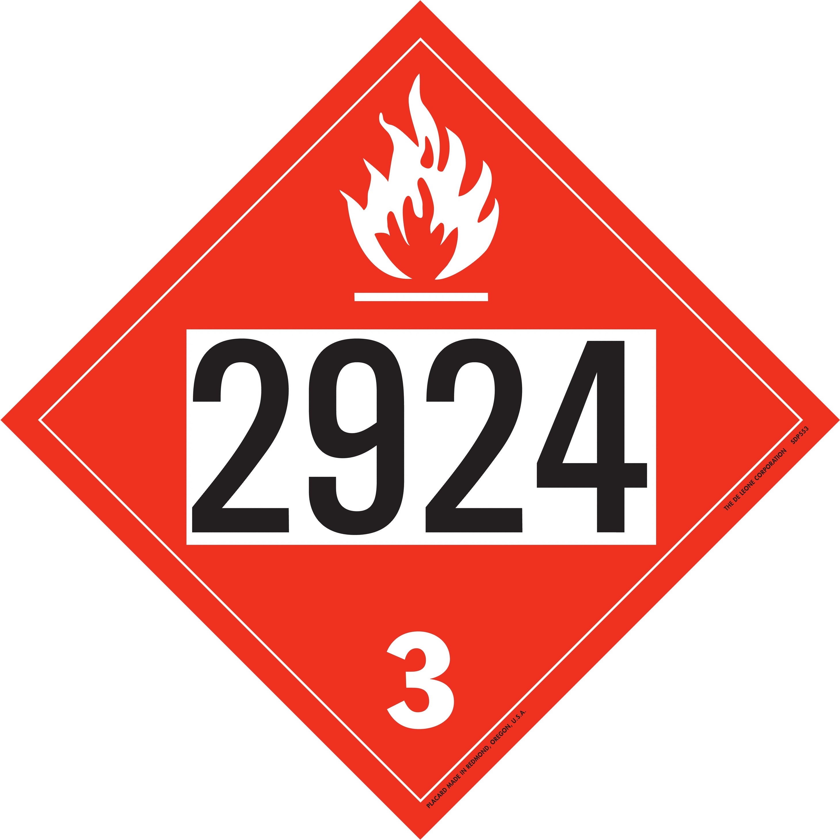 10 3/4" x 10 3/4" DOT 4-Digit Placard - 2924, Red/Black, Vinyl, 25/Package