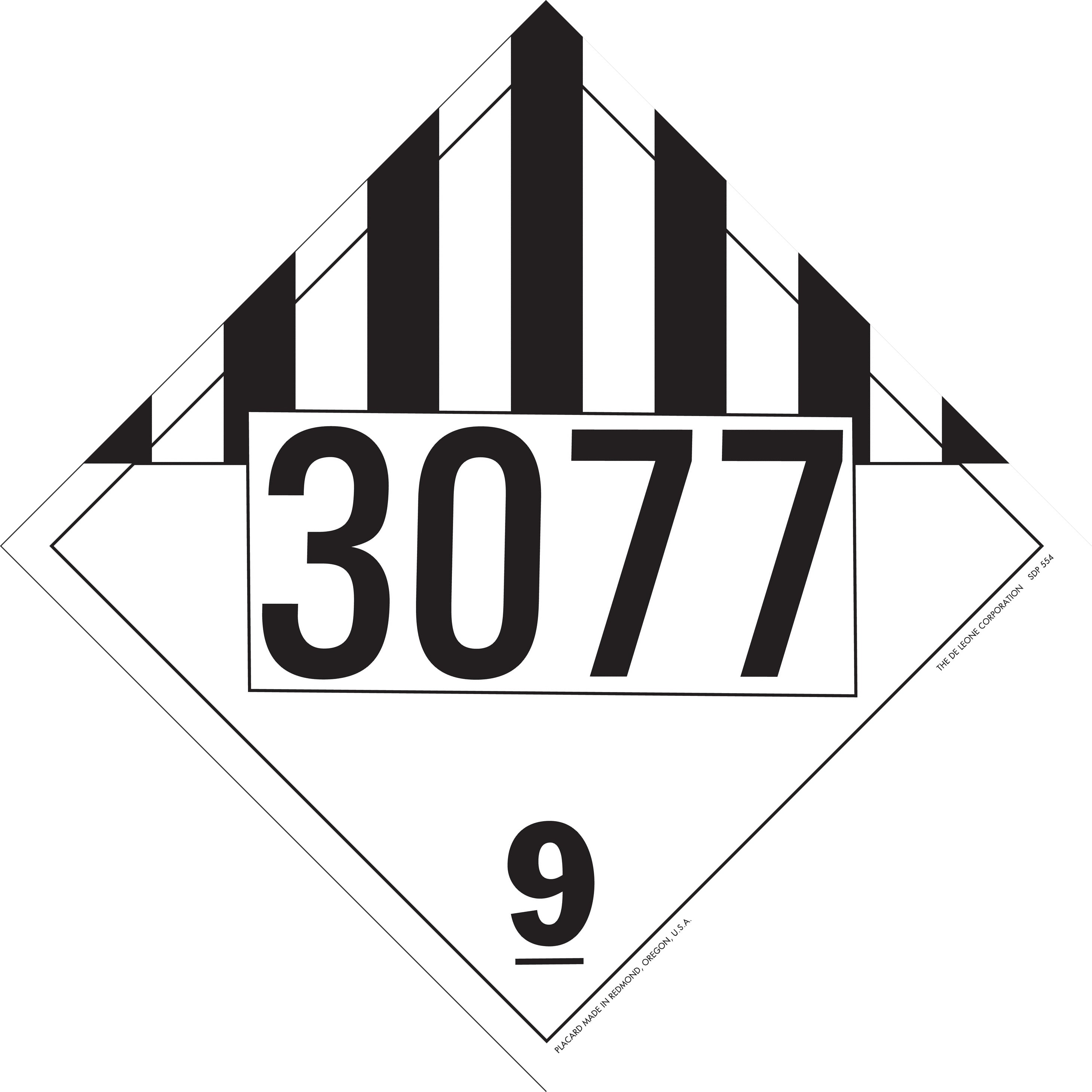 10 3/4" x 10 3/4" DOT 4-Digit Placard - 3077, White & Black, Vinyl, 25/Package