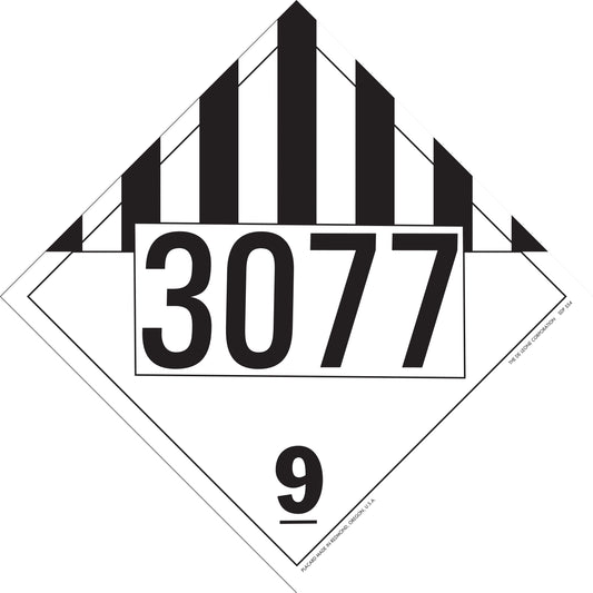 10 3/4" x 10 3/4" DOT 4-Digit Placard - 3077, White & Black, Vinyl, 25/Package