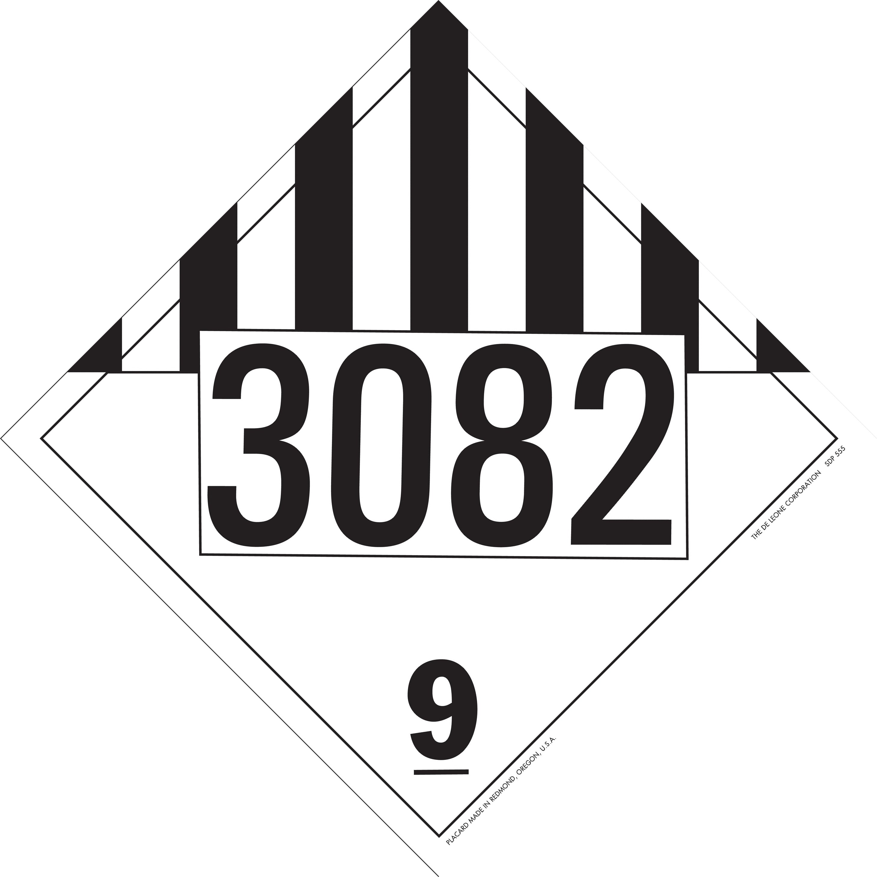 10 3/4" x 10 3/4" DOT 4-Digit Placard - 3082, White & Black, Vinyl, 25/Package