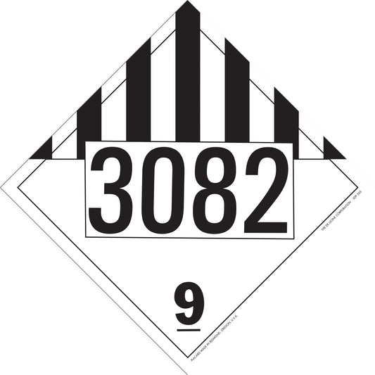 10 3/4" x 10 3/4" DOT 4-Digit Placard - 3082, White & Black, Vinyl, 25/Package