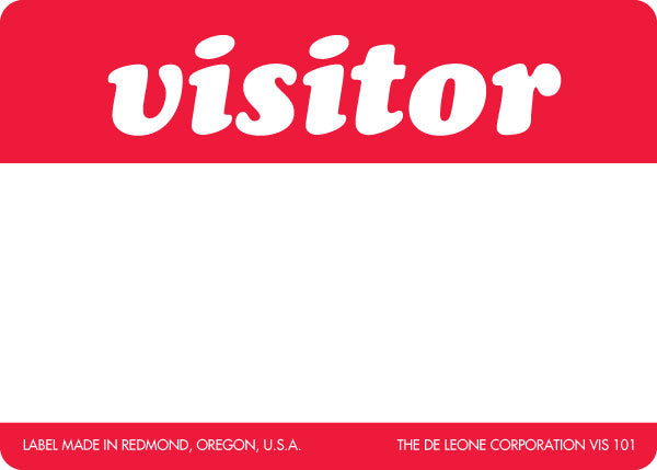 3 1/2" x 2 1/2" Visitor Badge Label - Visitor, White & Red, 500/Roll