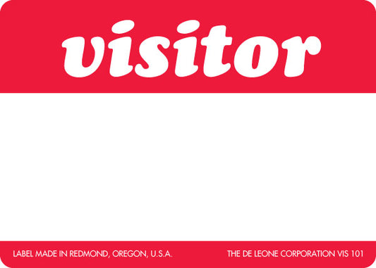3 1/2" x 2 1/2" Visitor Badge Label - Visitor, White & Red, 500/Roll