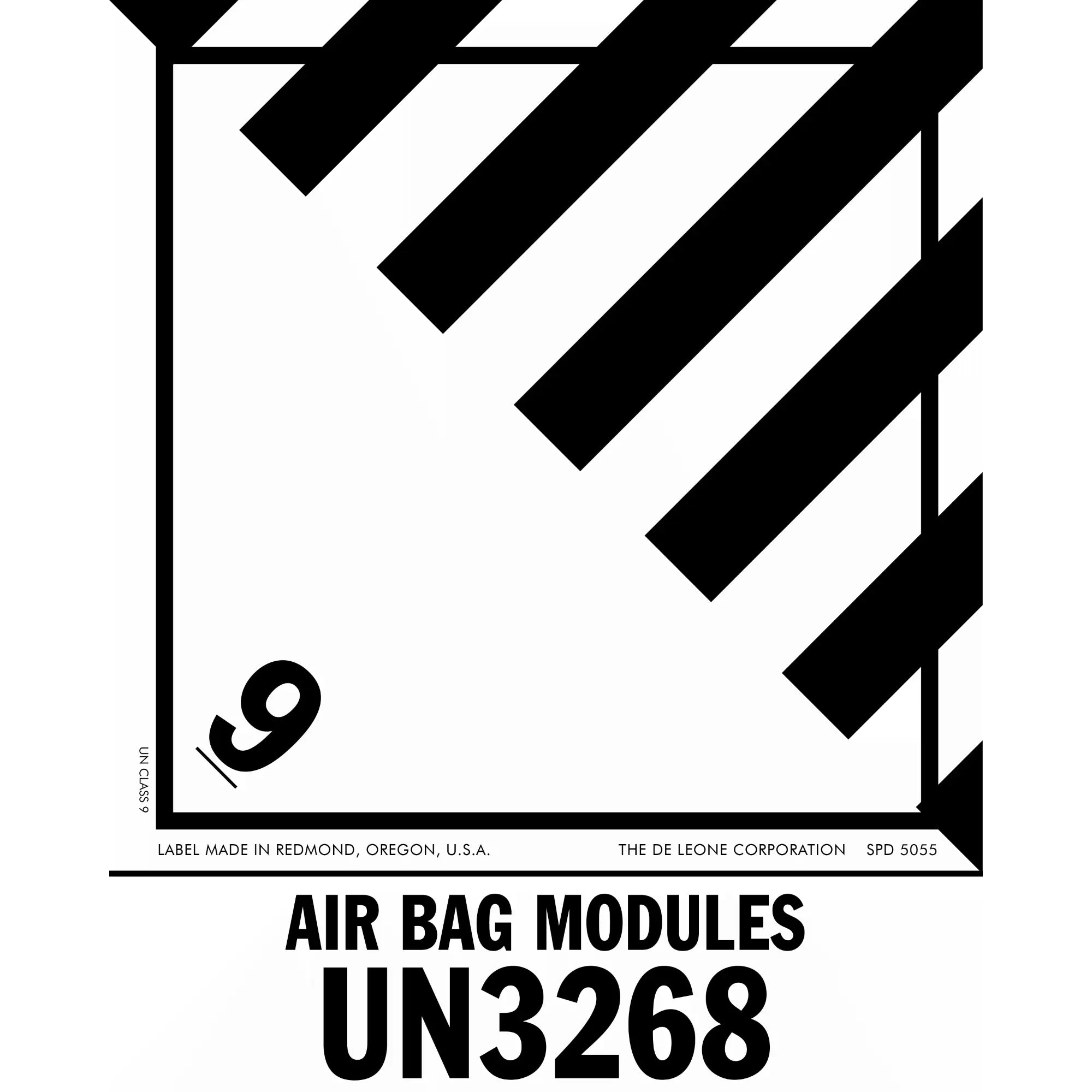 Black and white hazard placard for UN3268 Air Bag Modules.