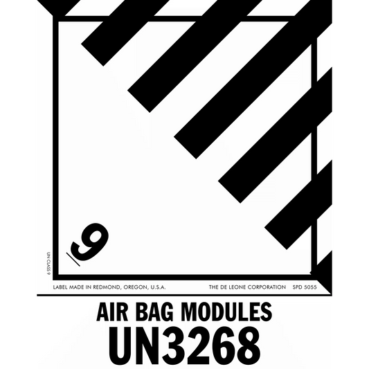 Black and white hazard placard for UN3268 Air Bag Modules.